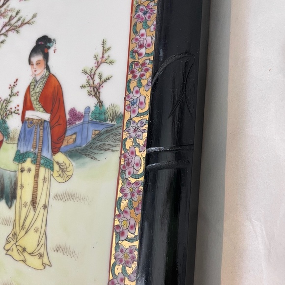 Framed Vintage Chinese Famille Rose Porcelain Plaque in Bamboo Style Frame - Picture 7 of 12